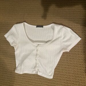 Brandy Melville White Button-Up Crop Top